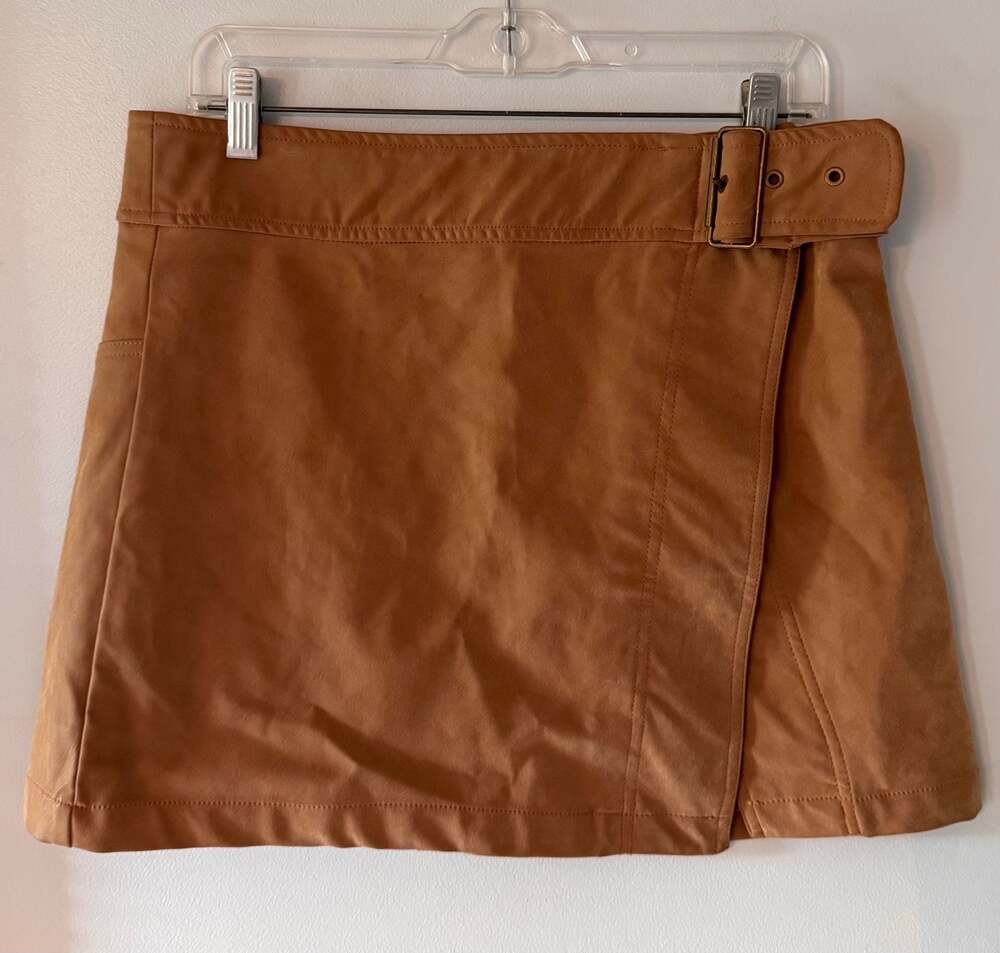 Camel Faux Leather Wrap Mini Skirt | Quiet Luxury Old Money Minimalist Fall